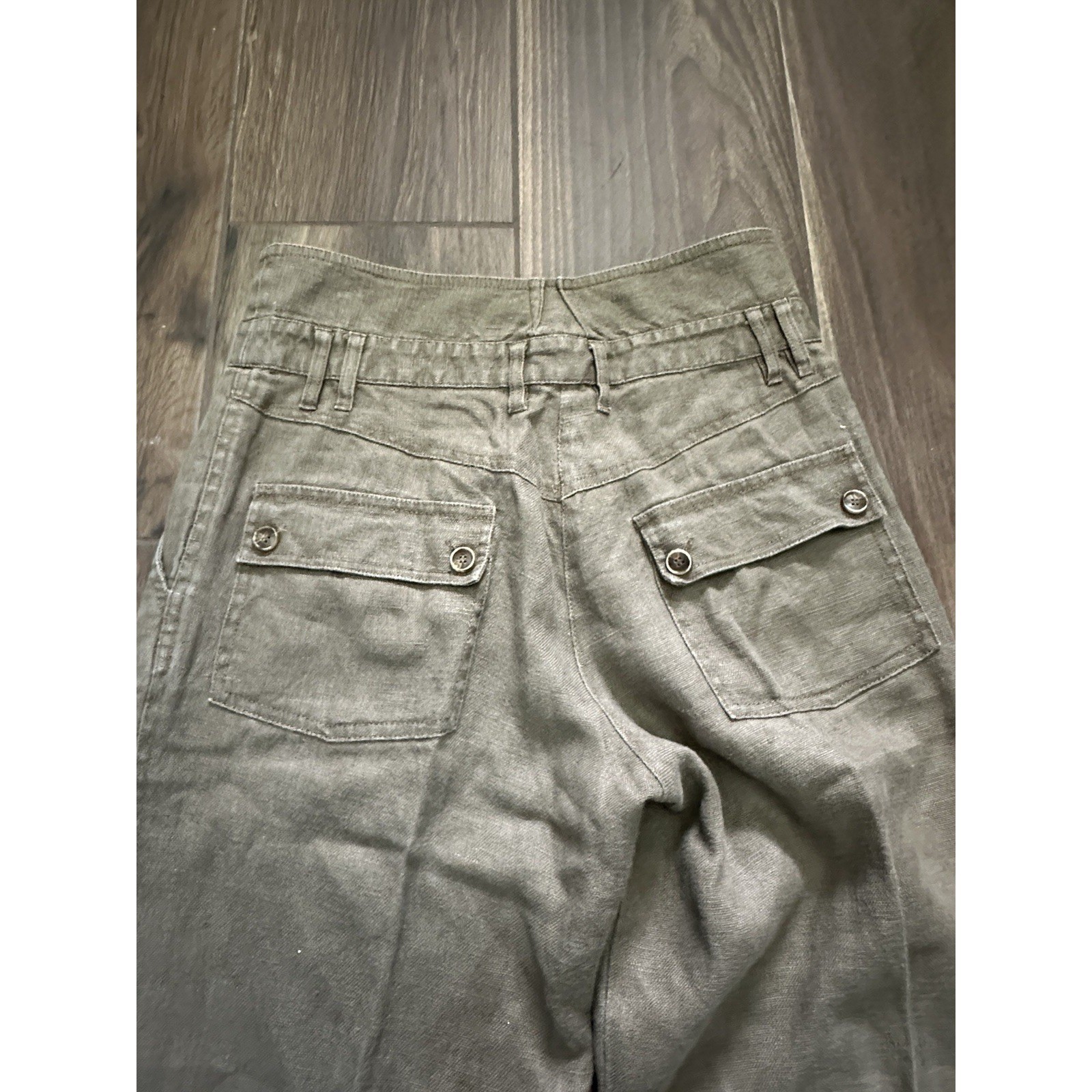 Calvin Klein High Waist Brown Linen Pleated Button Detail Cuffed Pants Size 2 thumbnail 4