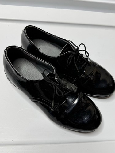 Faux Patent Leather Oxford Dress Shoes Boys Size 7.5 Lace Up Black