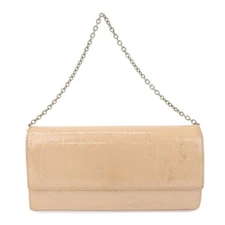 Christian Dior Patent Leather Chain Wallet Long Wallet WOC Beige Auth Used F/S