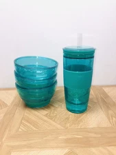 HOST Tumbler Freeze Cooling Cup W/ straw 3 Bowls 17oz Poolside Color Blue