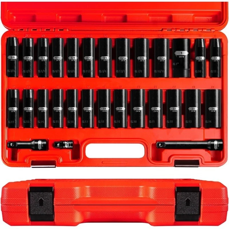 Chrome Vanadium Steel Socket Set 29pcs High Torque Easy Size Identification New - Image 2 of 4