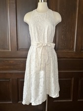 Banana Republic Sleeveless Bias Jacquard Dress Ivory NWT Asymmetric Tie Belt Sz6