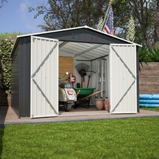 10x10 FT Outdoor Metal Storage Shed with Sturdy Frame  Lockable Door Black