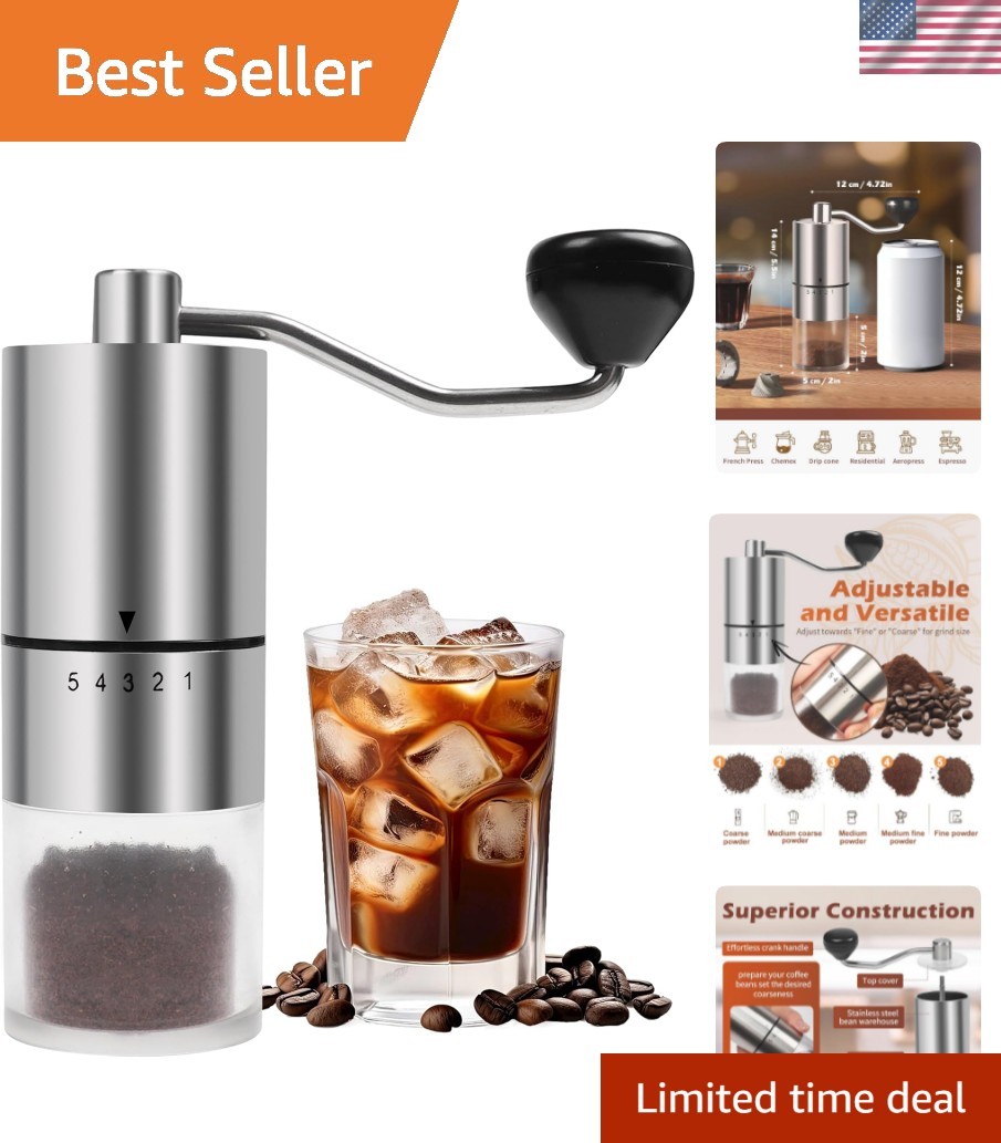 Manual Coffee Grinder With Ceramics Burr For Espresso,French Press,5 Adjustab...
