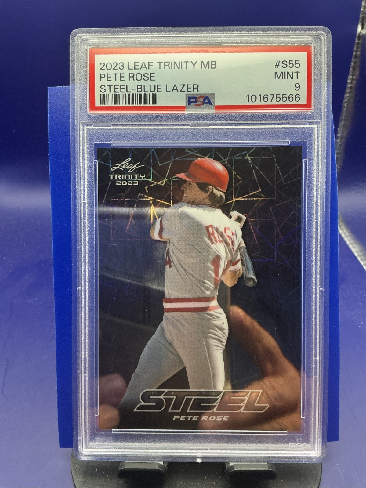 2023 Leaf Trinity Mega Box - Steel Pete Rose #S-55 Blue Laser /99 - PSA 9 Mint