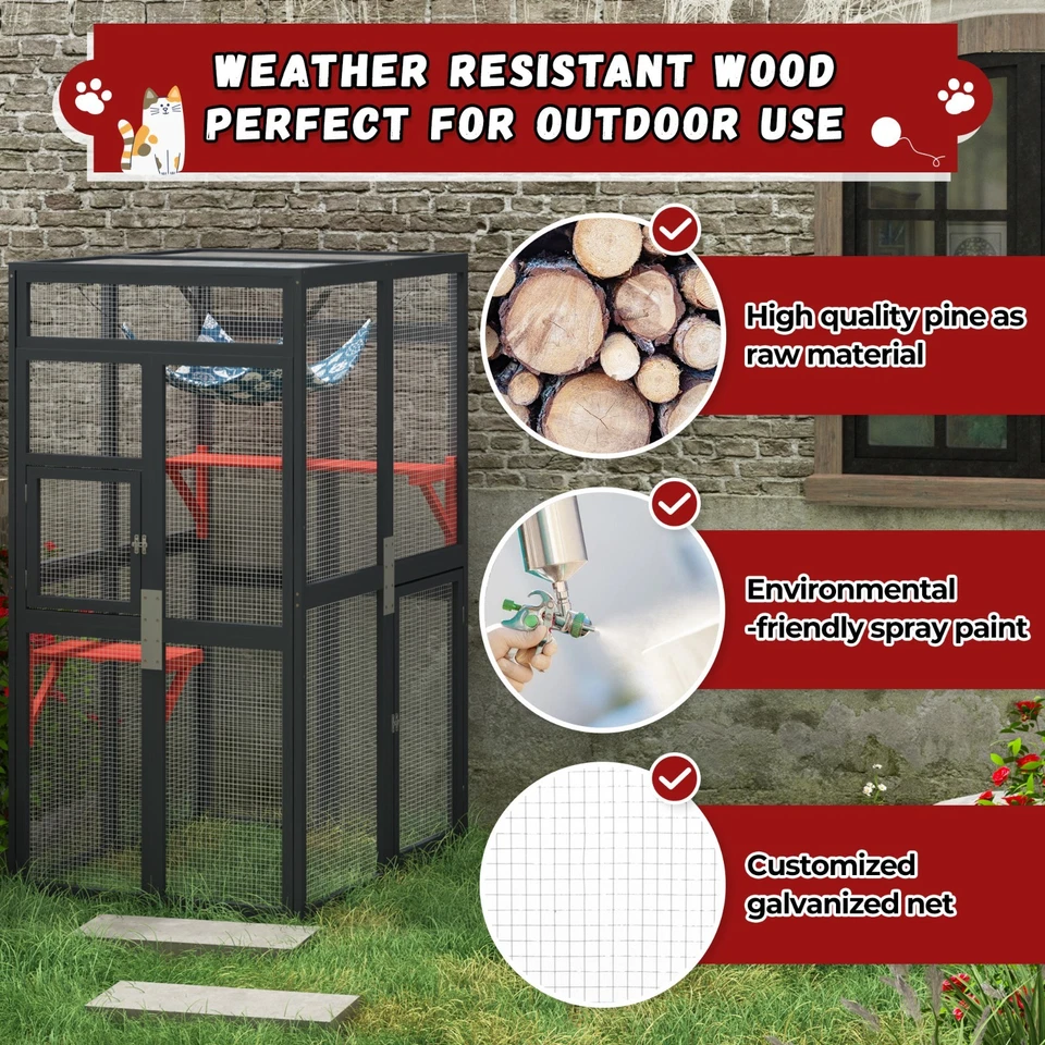 Upgraded Catio Outdoor Cat Enclosure, Outdoor Cat House Window  Access, Black - Image 3 of 4