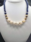 1928 Jewelry Beaded Necklace Faux Lapis Gold Tone Mother Of Pearl Beads 17”-19” — photo 1