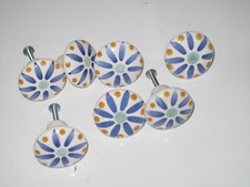 SET of 7 Vintage Spring White Pattern Porcelain Drawer Knobs Floral White 1.5''