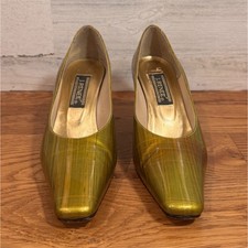 Vintage J. Renee Women's Green Metallic Square Toe Slip-On Pump Heel US 8