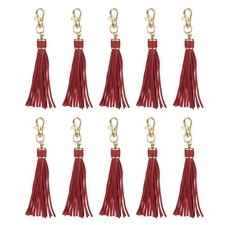 10Set PU Leather Tassels 6" Keychain Tassel with Lobster Swivel Wine Red