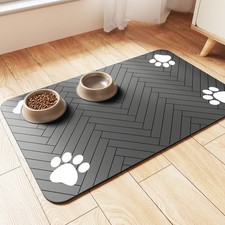Pet Feeding Mat 20x12 Absorbent Waterproof Non-Slip Striped Gray Dog Cat