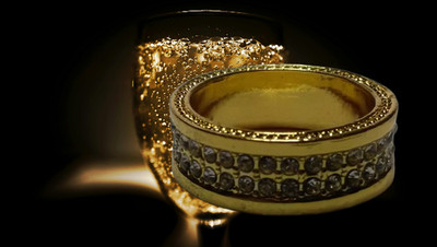 Men's/Women's Stainless Steel Two Layer Rhinestone Yellow Gold Ring Size 10