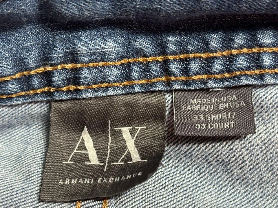 Pantalones de mezclilla Armani Exchange para hombre 33 cortos azules lavado claro pierna recta hechos en EE. UU. Foto 3 de 4