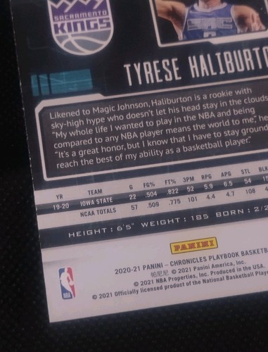 2020-21 Panini Chronicles Playbook Tyrese Haliburton Rookie Card RC n. 188 - Foto 9 di 10