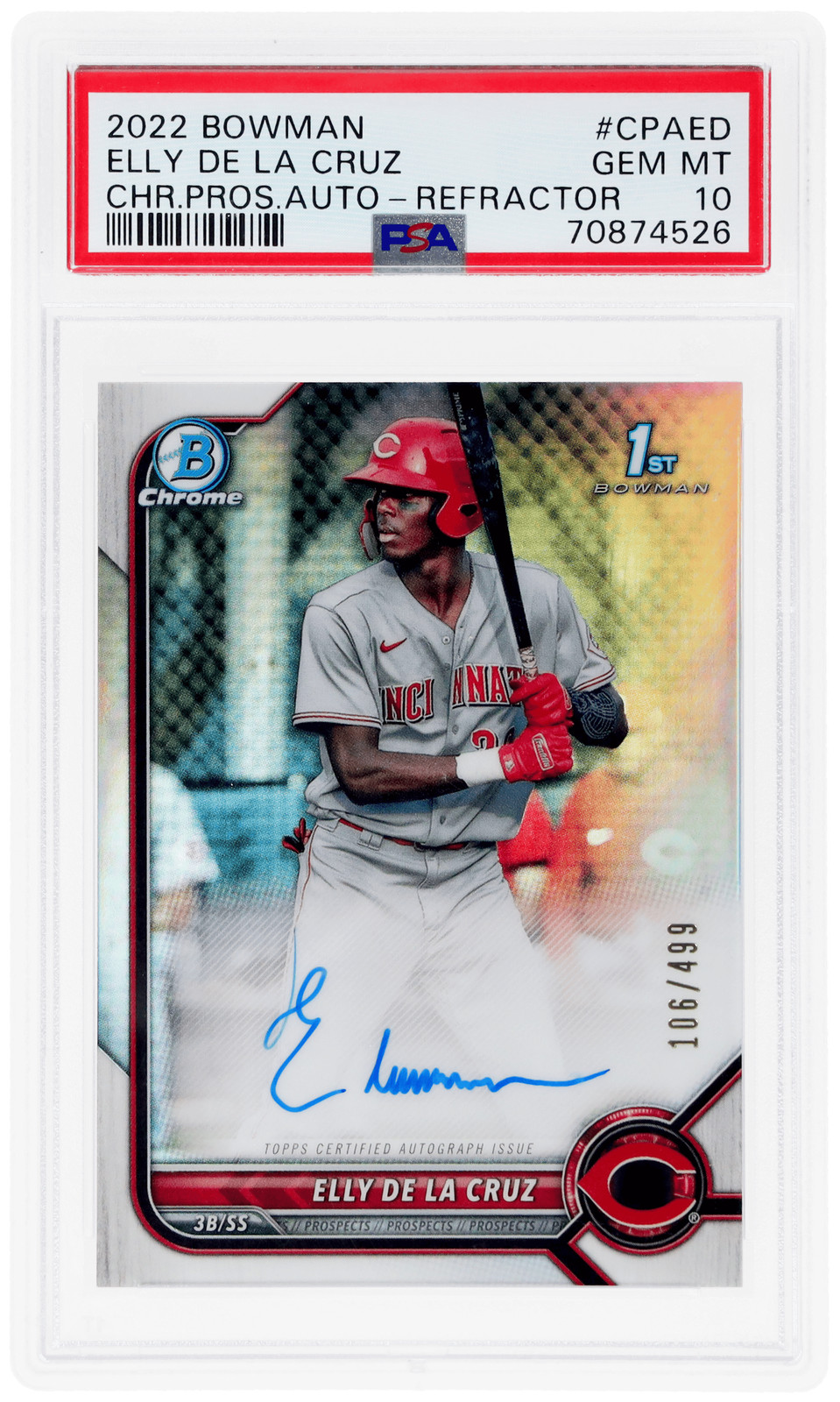 2022 Bowman Chrome Elly De La Cruz Prospect Auto Refractor #CPAED /499 PSA 10