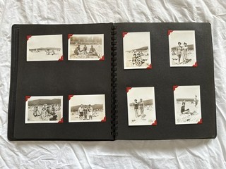 1950s Snapshot Photo Album NJ Lake George Men Women Swimsuit Softball Basketball