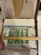 NEW LED Double Faced Edge Lit Exit Sign W/ Green Lettering White Housing