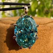 HUGE 45.10 Ct Blue Treated Diamond Solitaire Pendant, Amazing Shine & Luster