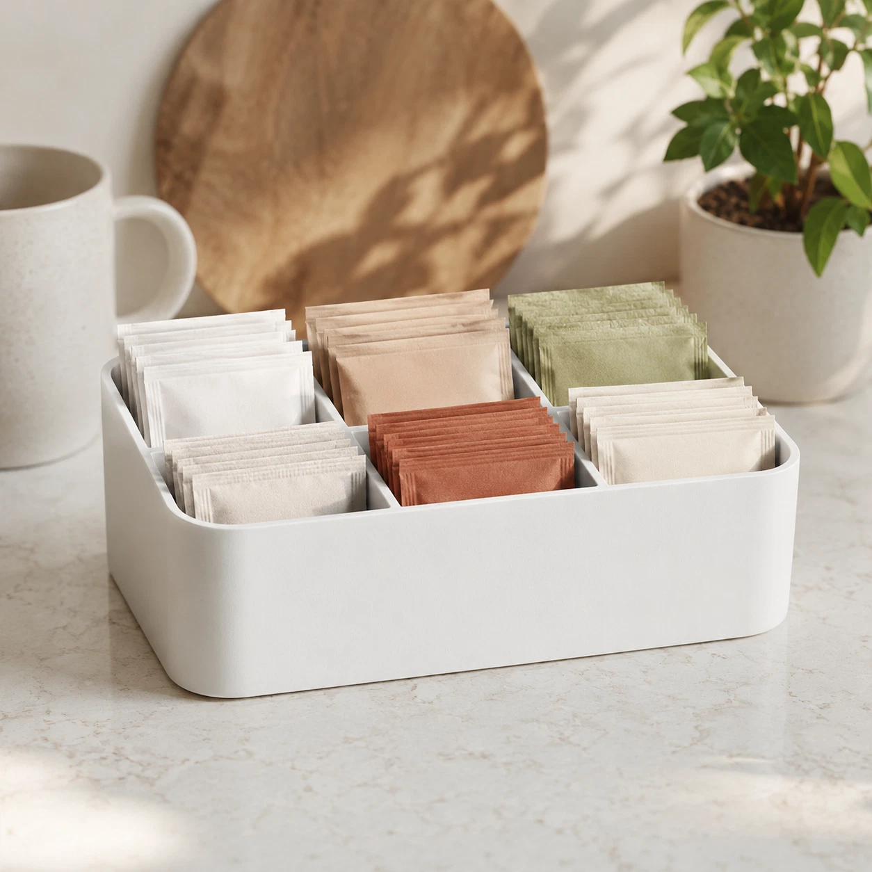 Minimalist Tea Bag Organizer | Recycled Materials Kitchen Counter Storage