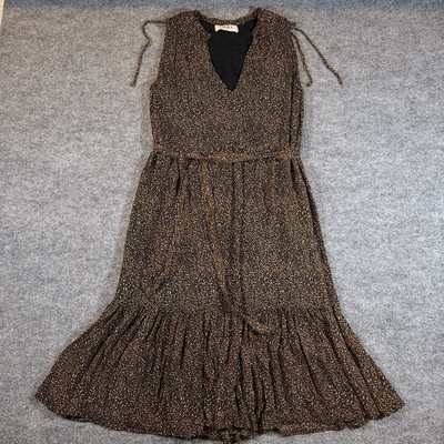 AURA Speckled Sleeveless Waist Tie Tiered Hem Dress Womens Small