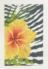 Wild Yellow Hibiscus handpainted Needlepoint Canvas by Leigh BD Design from LEE