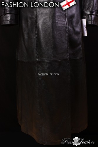 VENICE Ladies Leather Long COAT TRENCH COAT Belted Long Slim Jacket Coat Black - Picture 12 of 12