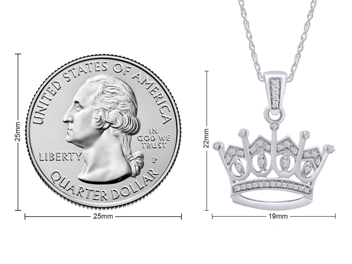1/10ct Natural Round Diamond Crown Pendant Necklace 18