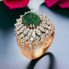 Emerald With 14K Solid Yellow Gold Ring For Men's AL618