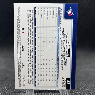 Jake Bloss 2025 Topps Series 1 Purple Foil /250 Toronto Blue Jays