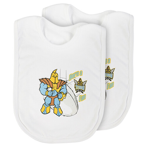 NRL Gold Coast Titans infant BABY Bibs Set of 2 NEW BORN A FAN Birthday Gift - Picture 1 of 1