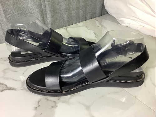 & OTHER STORIES Black Leather Double Straps Flat Sandals - Size 39 - Picture 6 of 15