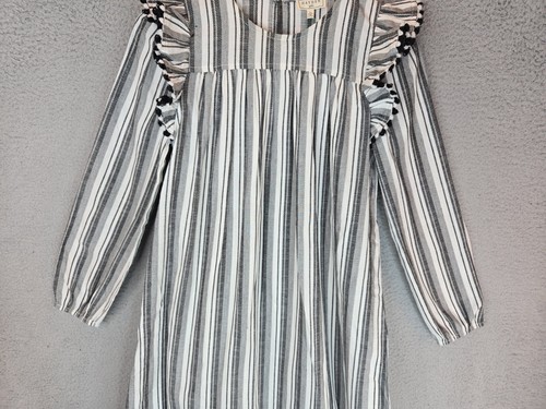 Hayden Girls Dress Sz XL Gray & Black Stripes Long Sleeves Pockets Lined Ruffle - Picture 3 of 14