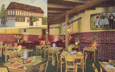 Little Chalet Restaurant Interior Coronado California 1956 linen postcard