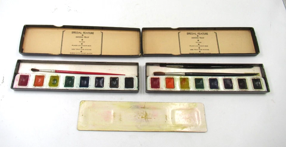 Винтажный PRANG No. 8 наборов акварельных красок 2 картонная коробка с цветным лотком - Изображение 2 из 4