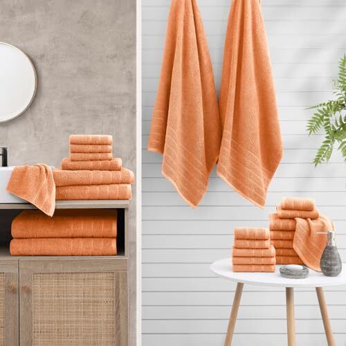 24 Piece 100% Cotton Bath Towels Set, 2 Bath Sheets, 2 Large Bath Peach Fuzz - Picture 7 of 7