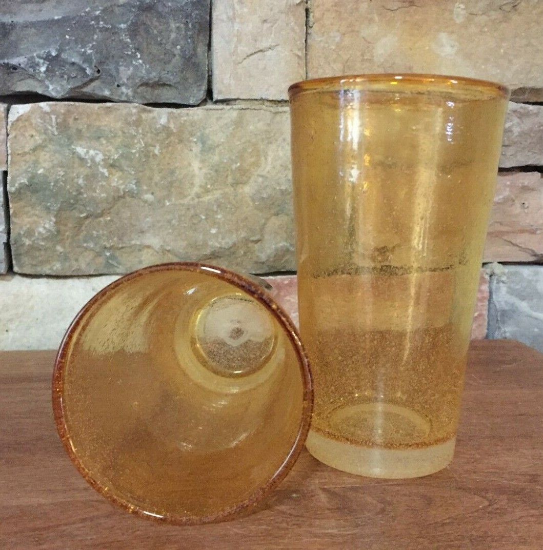 Bubble Glass~Hand Blown~Art Glass~Amber~6¼" Tumblers~Pair image 2