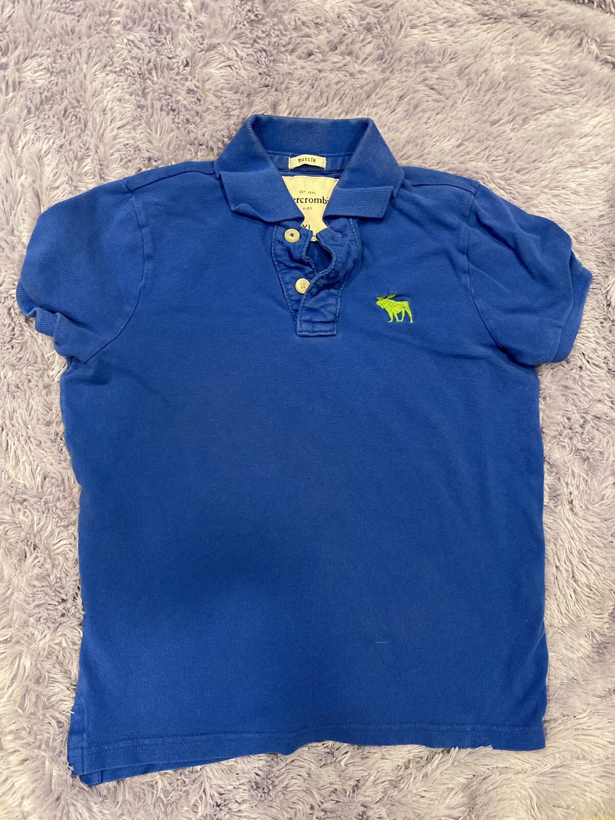 VTG Abercrombie & Fitch Polo Youth XL Blue Muscle Fit Moose 90s Y2K Ringer