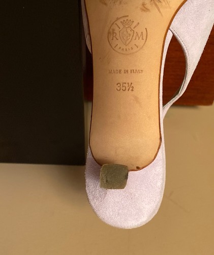 Rene Mancini Paris Sandals Grey Suede Lavender Kitten Heel Sling Back Shoes 5.5 - Picture 6 of 6