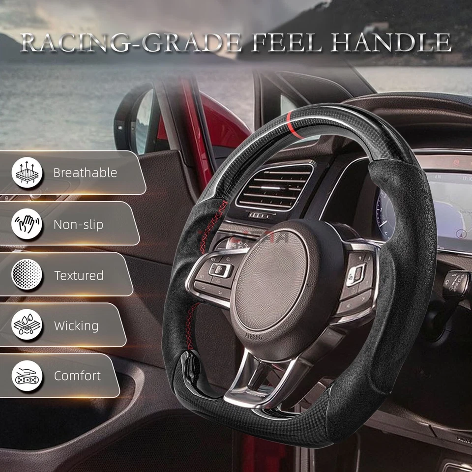 3K Carbon Fiber Steering Wheel For Volkswagen Golf GTI MK7 15-19 Alcantara Grips - Image 4 of 4