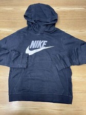 Nike Boys Hoodie Black Swoosh Logo Fleece Sweater Pullover Sweatshirt Size L