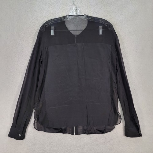 T Alexander Wang Size 2 Black Silk Sheer Zip Up Flowy Designer Blouse Womens Top - Picture 11 of 14
