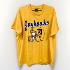 Vintage Jayhawks Football Helmet T Shirt Yellow XL Go All Out Or Go Home