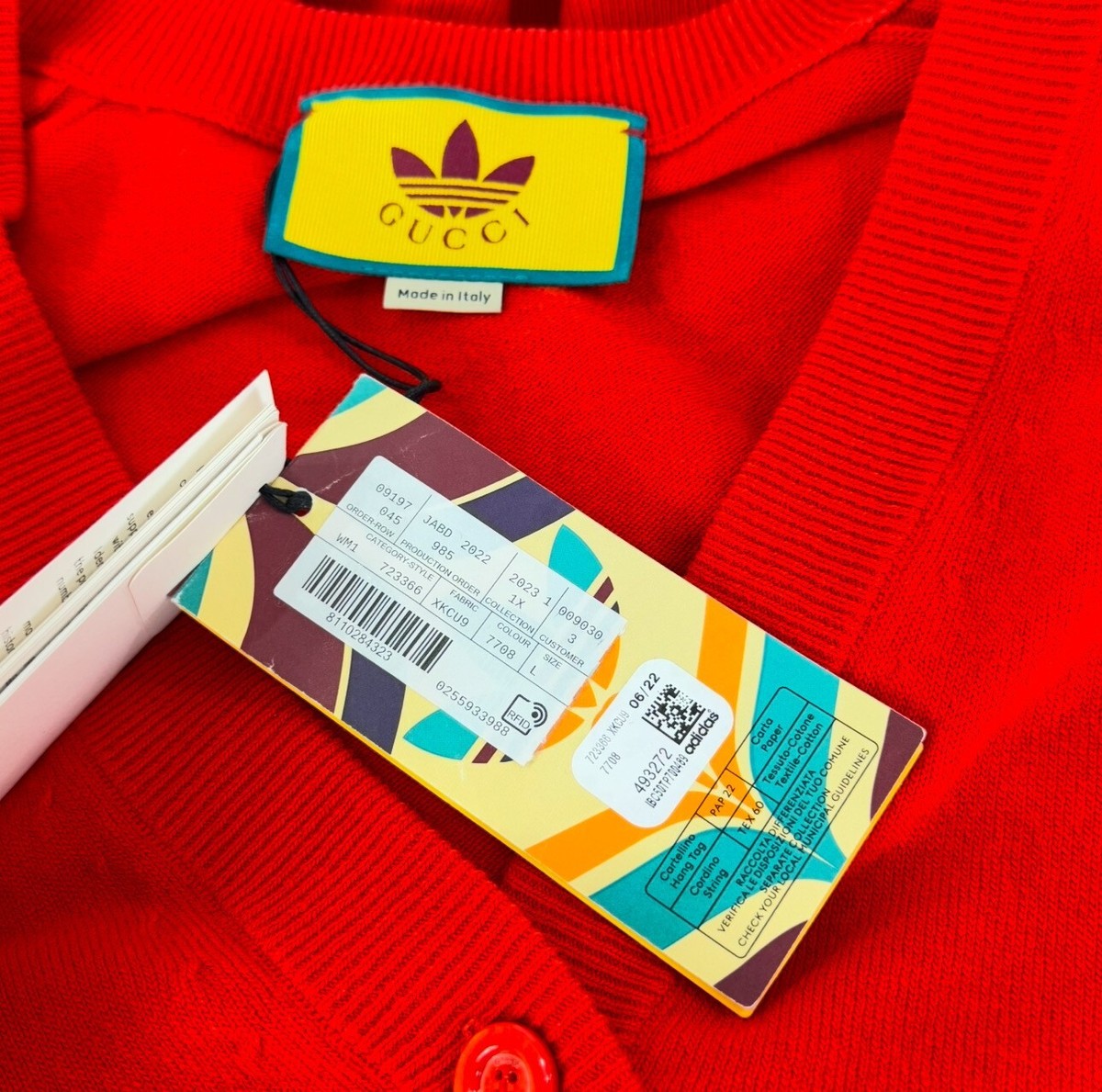 GUCCI X ADIDAS Orange Wool GG Women's Cardigan Made in Italy