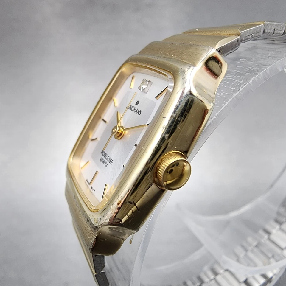 Reloj Junghans Noblesse Mujer 19mm Esfera Blanca Tono Dorado Rectángulo Batería Nueva Foto 3 de 4