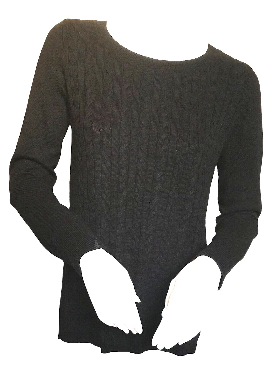 TALBOTS Small Pullover Sweater Black Cable Stitch… - image 1