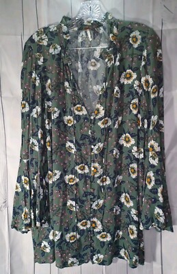 Free People magic mystery green long sleeve floral tunic dress w/ bell sleeve S