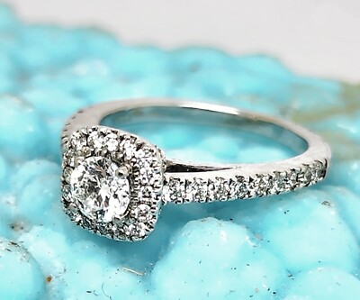 VERA WANG LOVE 14K GOLD 0.99 CT DIAMOND SAPPHIRE HALO ENGAGEMENT RING  SIZE 4.5