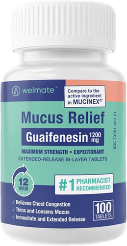 WELMATE Mucus Relief | Guaifenesin 1200 Mg Maximum Strength | 100 Count Extended - Afbeelding 7 van 12