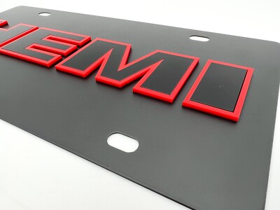 HEMI 3D Logo Tire Mark Black Metal License Plate