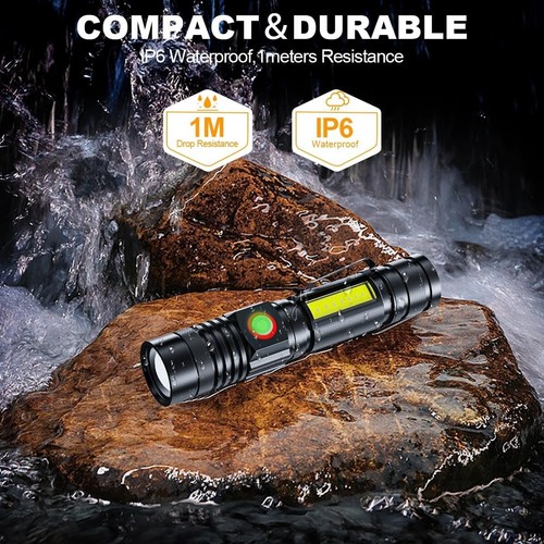 Linterna táctica recargable USB - 2000 lúmenes, diseño impermeable y magnético - Imagen 9 de 11